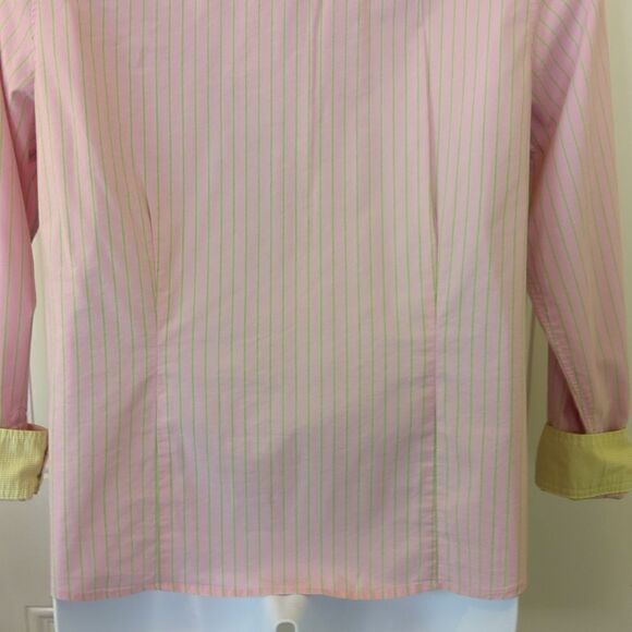 Old Navy perfect fit long sleeve pink and green stripe button front shirt. - Picture 11 of 15
